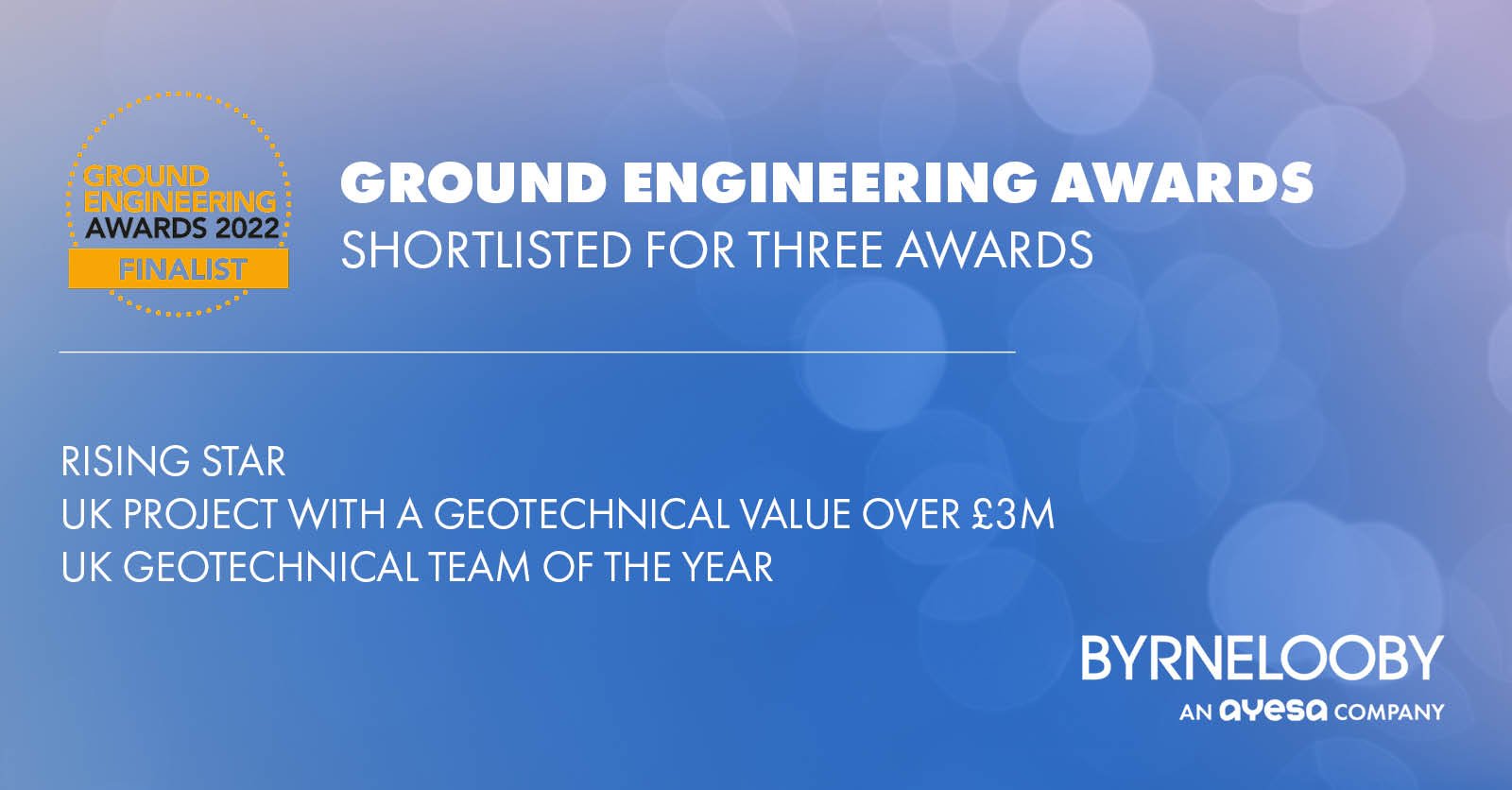 Shortlisted for Three Ground Engineering 2022 Awards